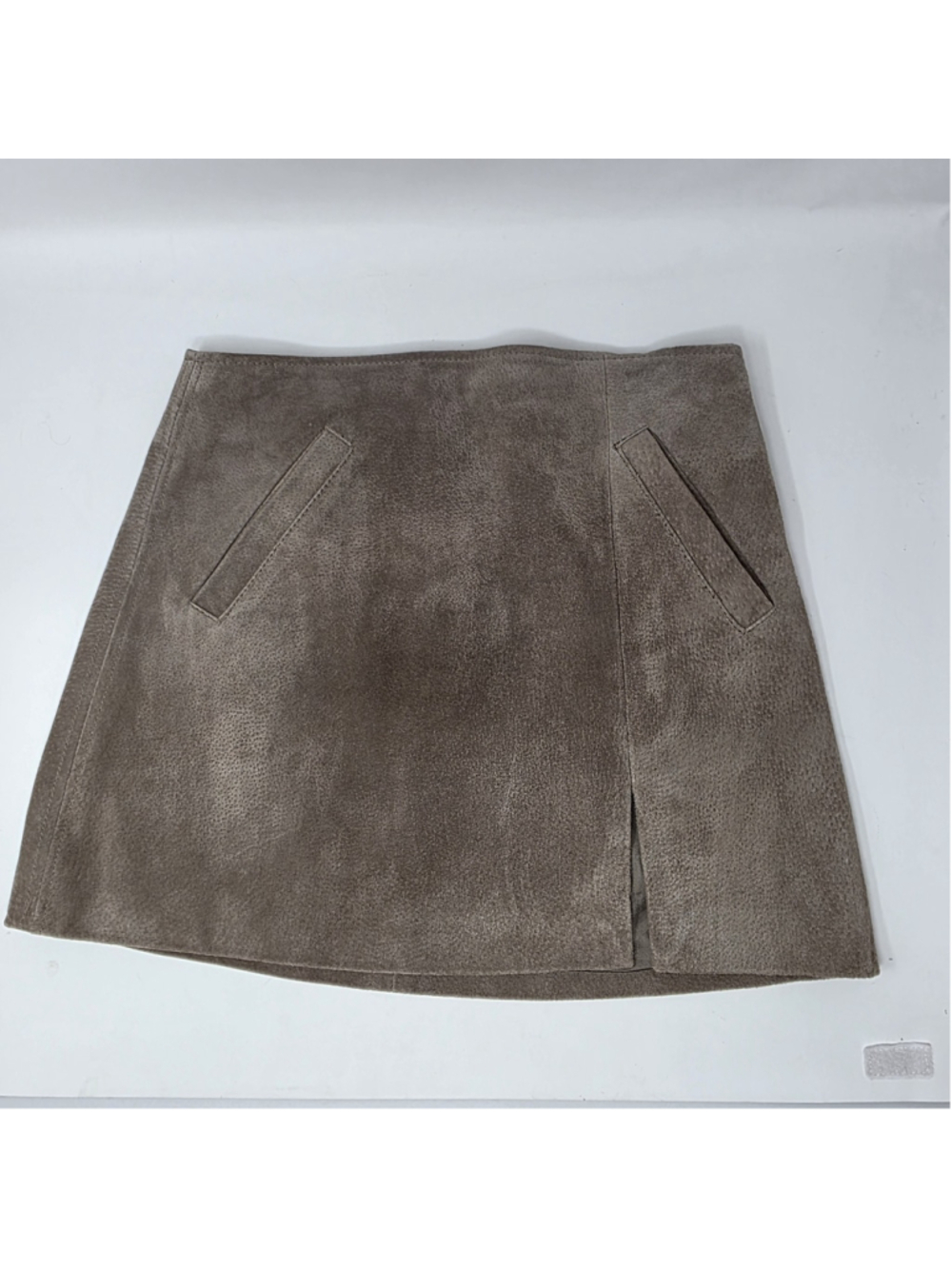 100% Suede Leather Camel Tan Acedamia Asymmetrical Sz 25 BLANK NYC
